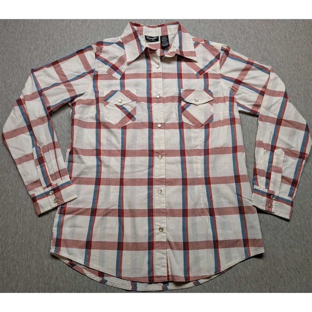 Wrangler Retro Long Sleeve Pearl Snap Western Shirt Wmns Sz Med White Red Rodeo